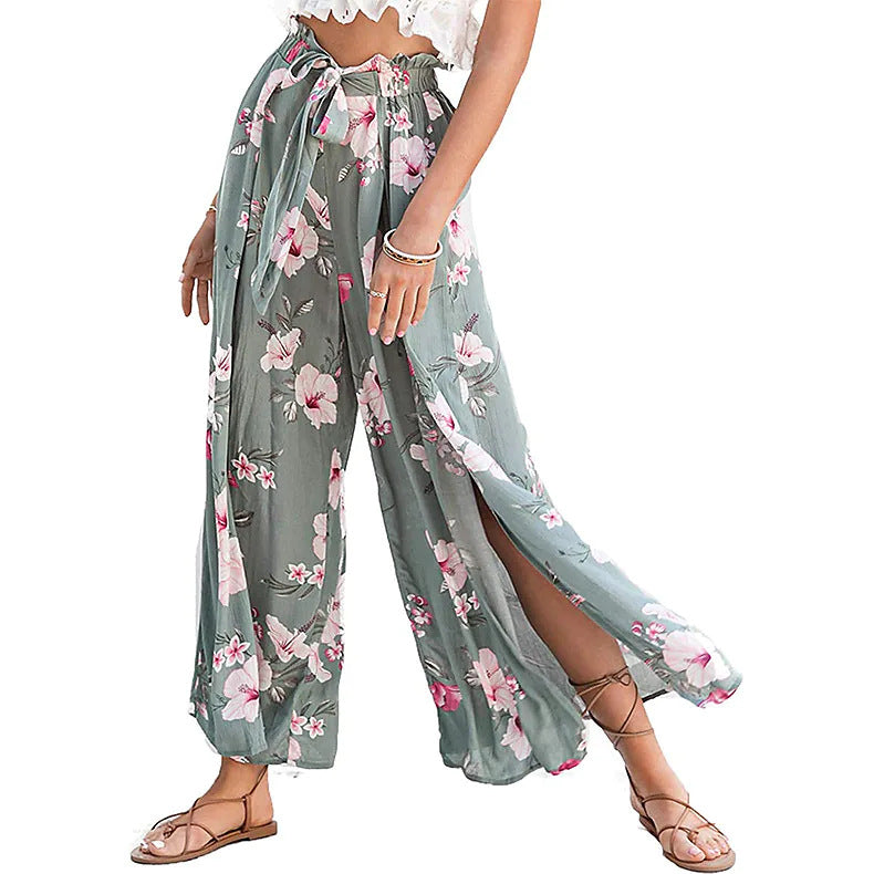 Damen Weite Palazzo-Hose mit floralem Design und elastischem Bund Drune