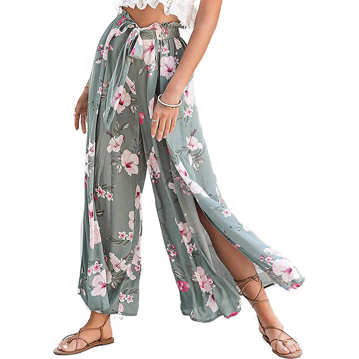 Damen Weite Palazzo-Hose mit floralem Design und elastischem Bund Drune