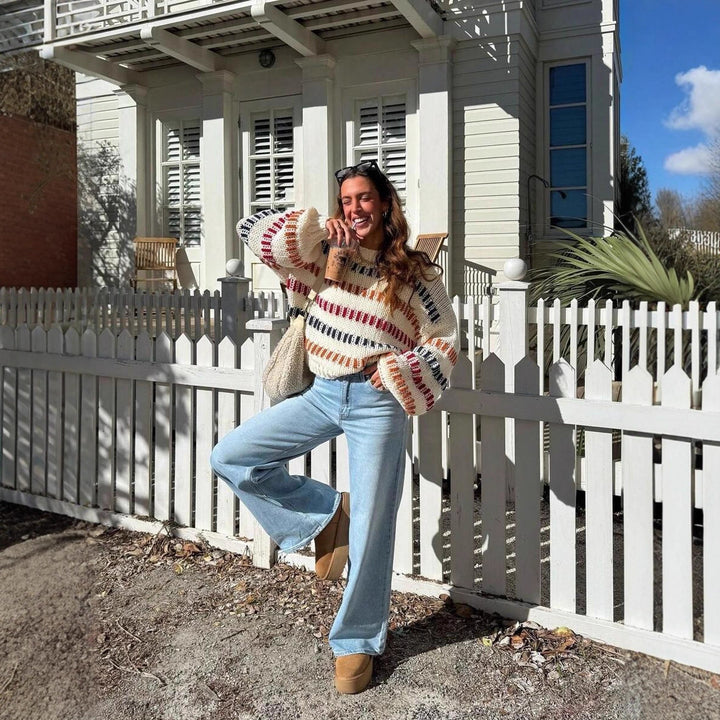 Damen Grobstrickpullover mit bunten Streifen und Oversized-Schnitt Drune