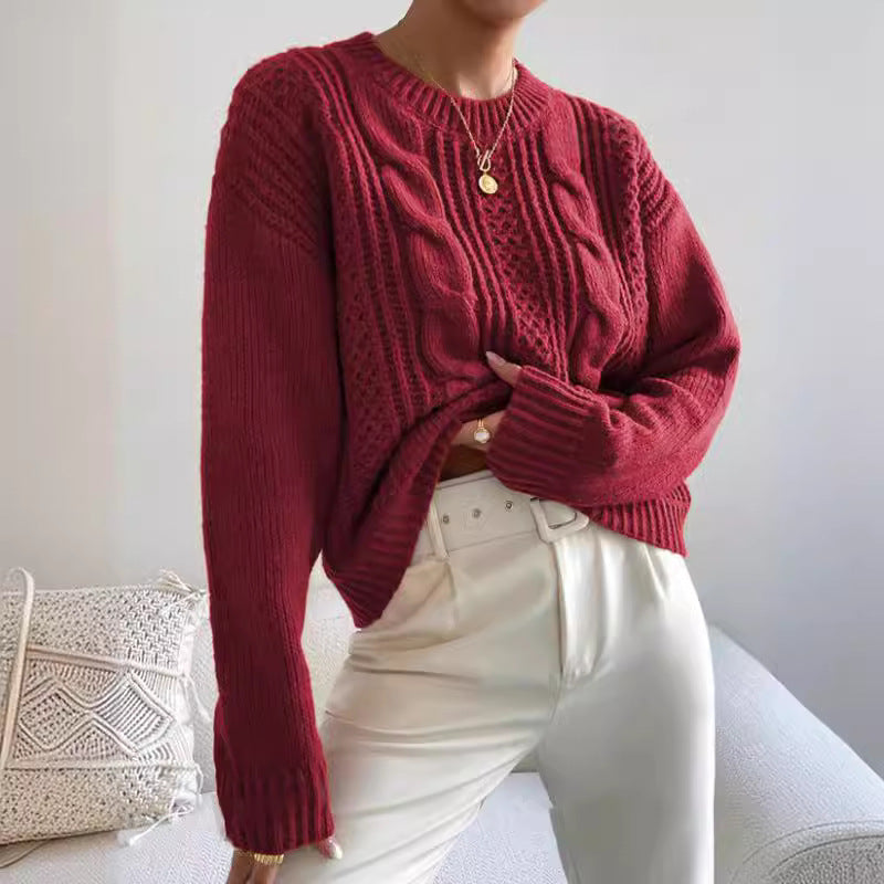 Damen Grobstrickpullover mit Zopfmuster und lässigem Schnitt Drune