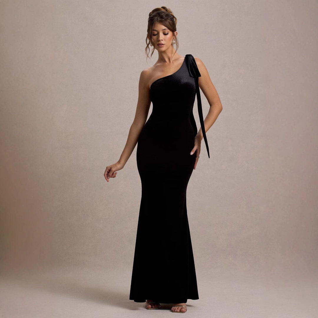 Damen Elegantes Maxikleid mit schulterfreiem Design und schmaler Silhouette Drune