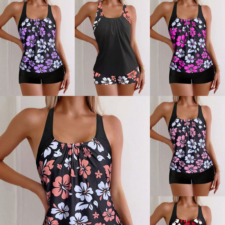 Damen Sportliches Tankini-Set mit floralen Akzenten Drune