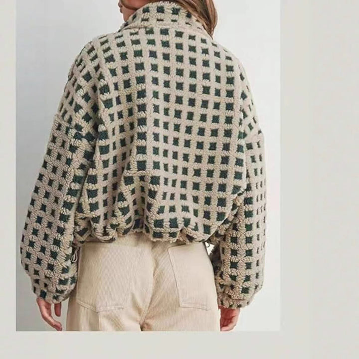Damen kuschelige Fleecejacke im modernen Karodesign Drune