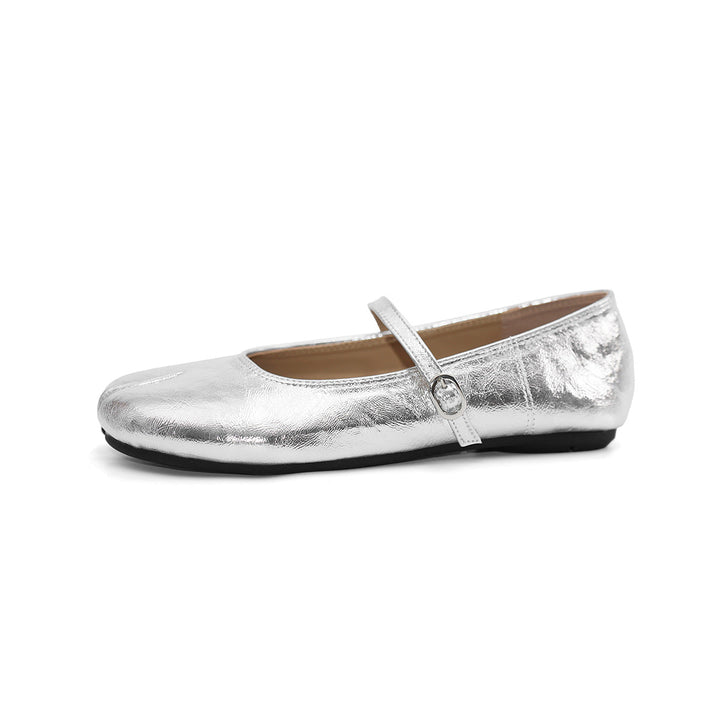 Damen Ballerinas mit schimmerndem Effekt und elegantem Riemen Drune