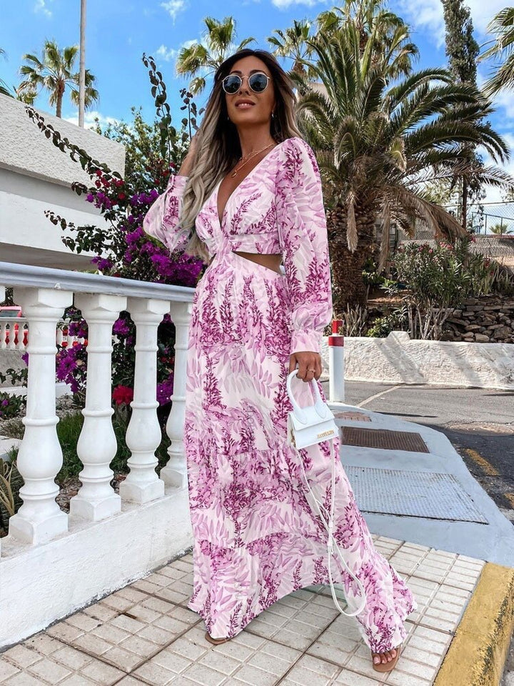 Damen Maxikleid mit floralem Schnitt und hübschen Rüschendetails Drune