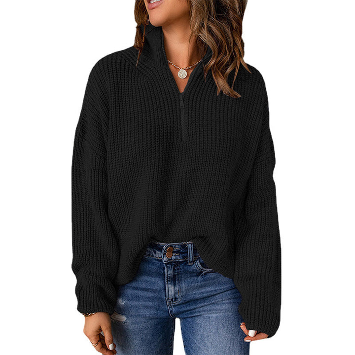 Damen Grober Strickpullover mit Stehkragen und Reißverschluss Drune