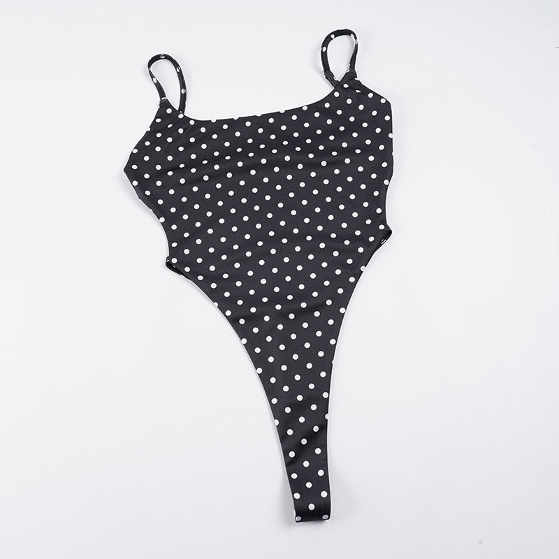 Damen Badeanzug mit schmalem Trägerdesign und Polka-Dot-Muster Drune