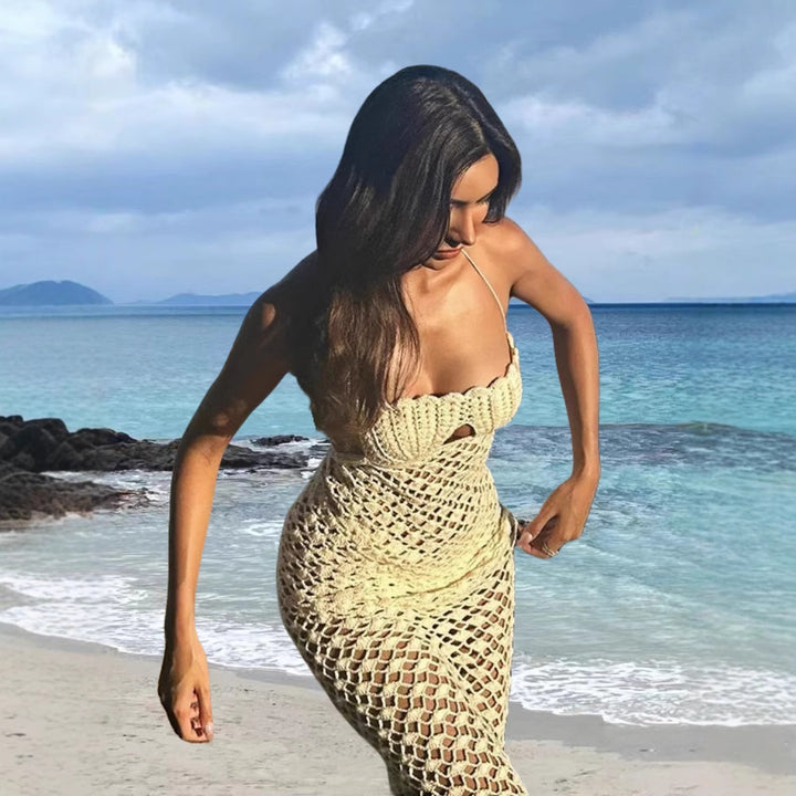 Damen Häkelstrandkleid mit verführerischem Off-Shoulder Design und luftigen Details Drune