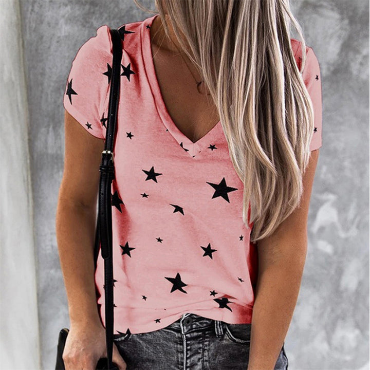 Damen V-Ausschnitt T-Shirt mit Sternenmotiv und lässigem Schnitt Drune