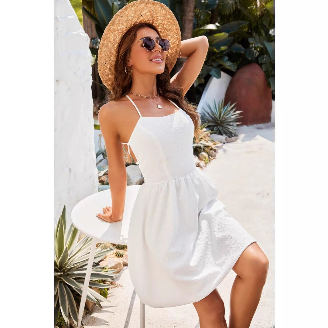 Damen sommerliches Strandkleid mit schulterfreiem Design und elegantem Rock Drune
