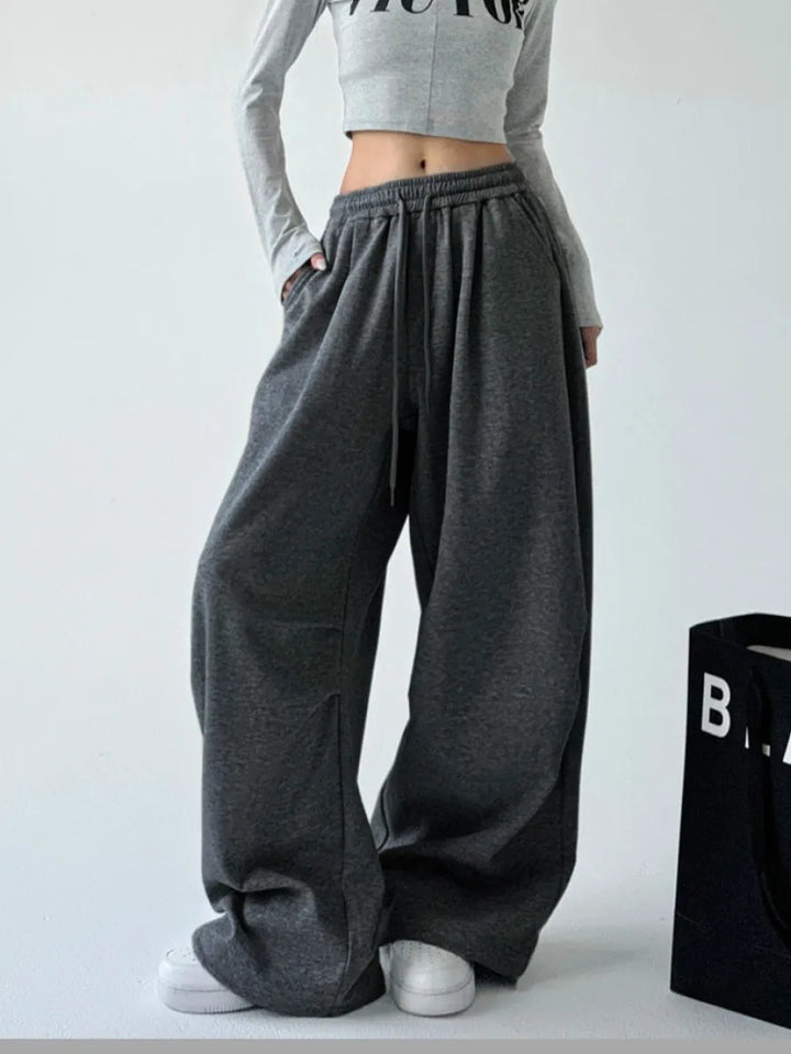 Damen nan weite taillenhohe Loungehose aus weichem Baumwollmix mit Tunnelzug und Seitentaschen Drune