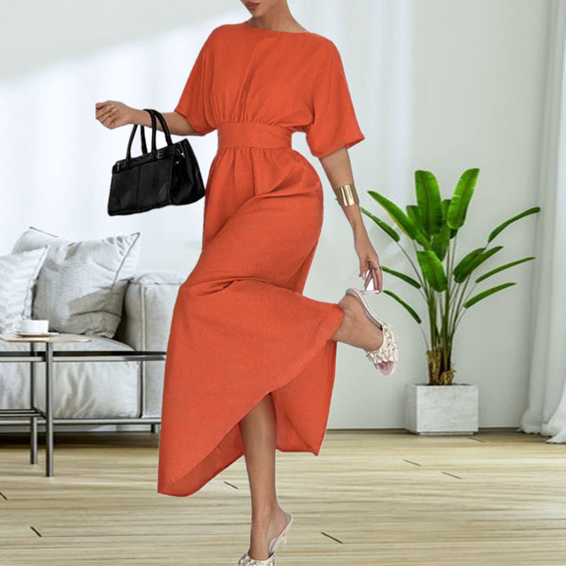 Damen Elegantessent Midi-Kleid mit tiefem Rückenausschnitt und Schleifenbändchen Drune
