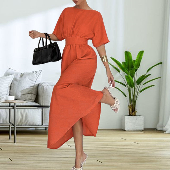 Damen Elegantessent Midi-Kleid mit tiefem Rückenausschnitt und Schleifenbändchen Drune