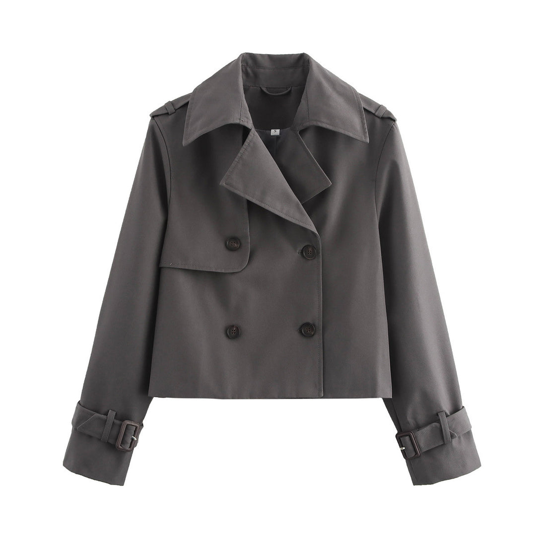 Damen cropped Trenchjacke mit doppelter Knopfleiste und verstellbaren Ärmeln Drune