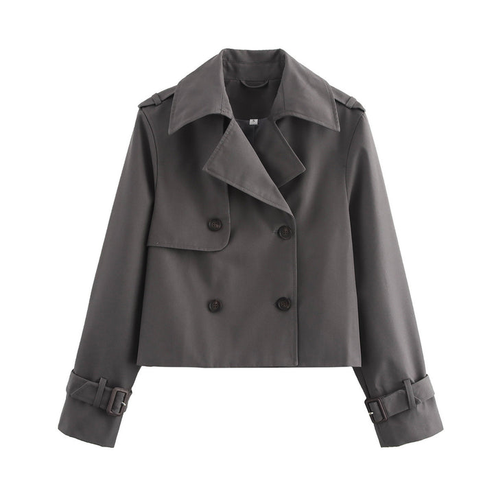 Damen cropped Trenchjacke mit doppelter Knopfleiste und verstellbaren Ärmeln Drune