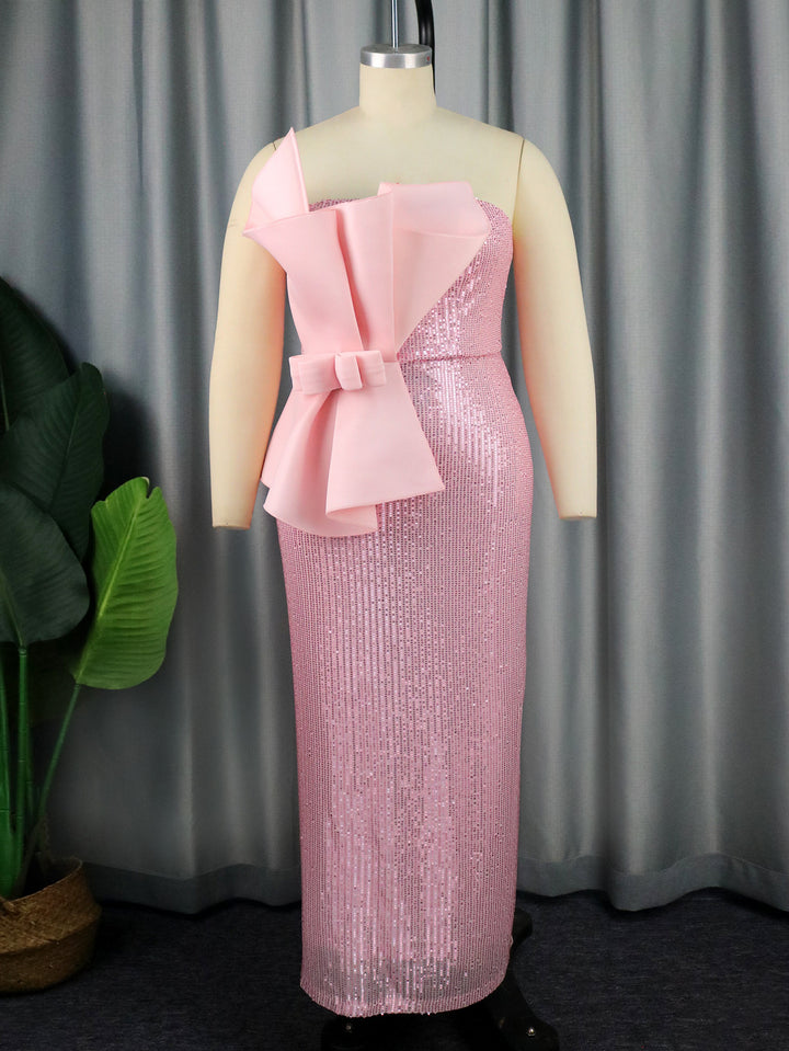 Damen Glitzerndes Abendkleid mit asymmetrischem Design und imposanter Schleifenapplikation Drune