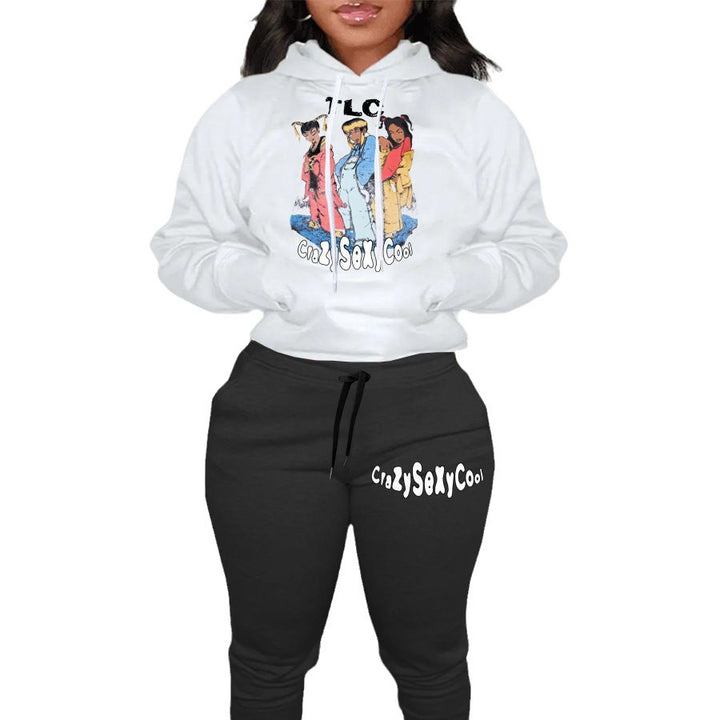 Damen Hoodie und Jogginghose Set mit kreativem Comicdruck Drune