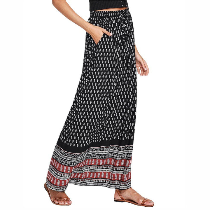 Damen nan Maxirock mit Elastikbund und Eingrifftaschen im Boho-Muster Drune