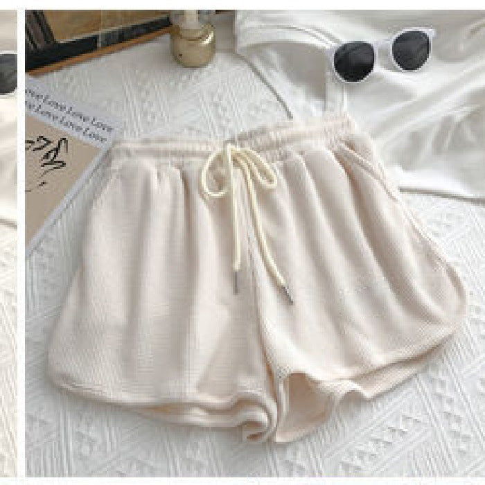 Damen lässige Waffelstruktur-Shorts mit verstellbarem Kordelzug und elastischem Bund