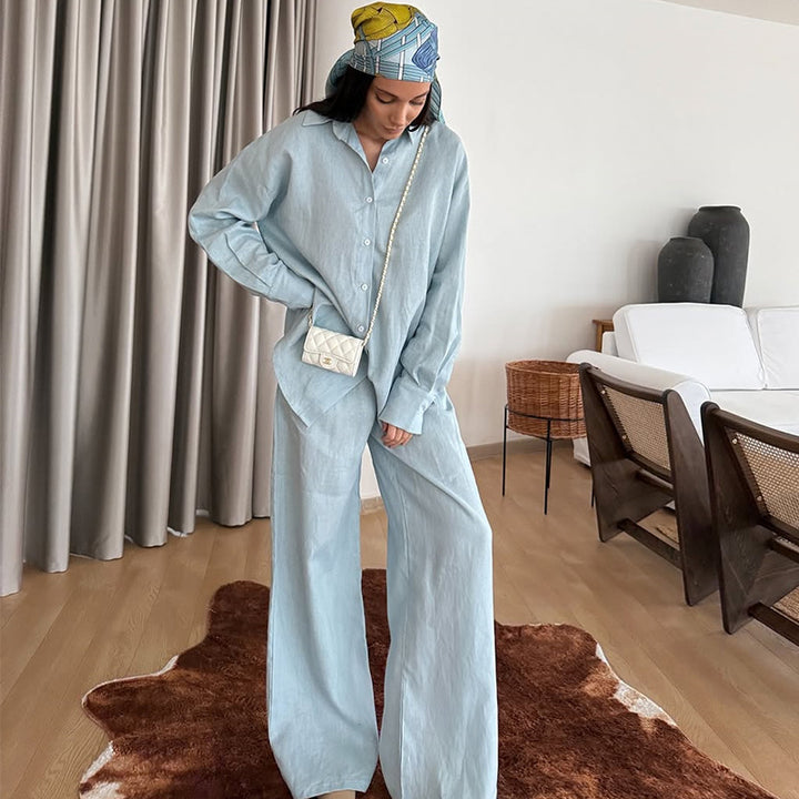 Damen lässiges Leinen-Loungewear-Ensemble Drune