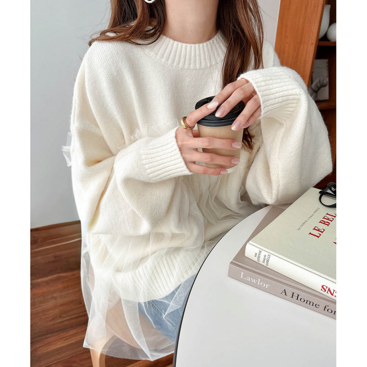 Damen Oversized Pullover mit Rüschendetails Drune