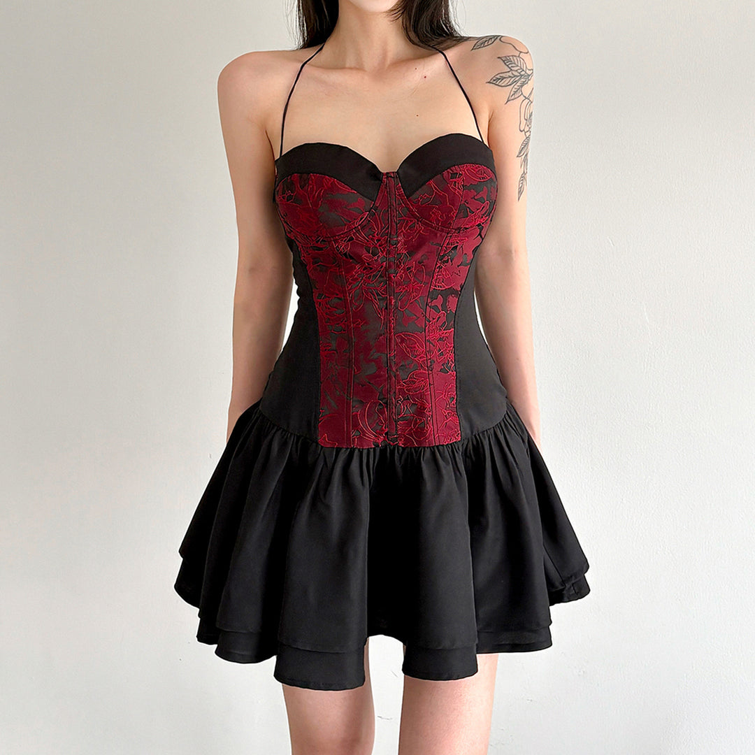 Damen Spitzen-Cocktailkleid mit raffiniertem Bustier-Oberteil und voluminösem Rock Drune
