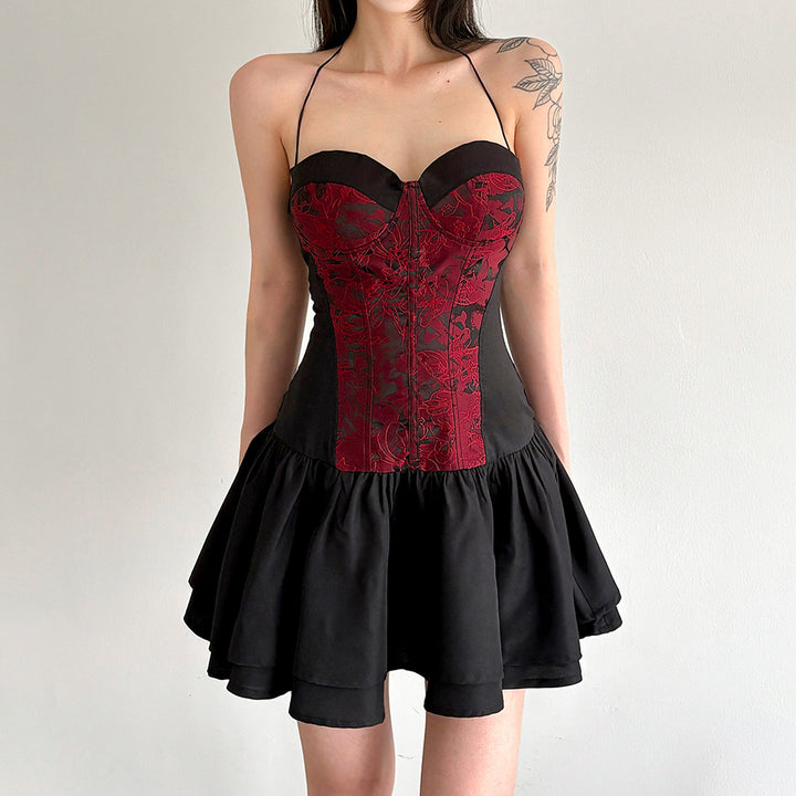 Damen Spitzen-Cocktailkleid mit raffiniertem Bustier-Oberteil und voluminösem Rock Drune