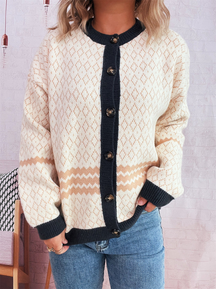 Damen Strickjacke mit vielseitigem Muster und eleganten Knopfdetails Drune