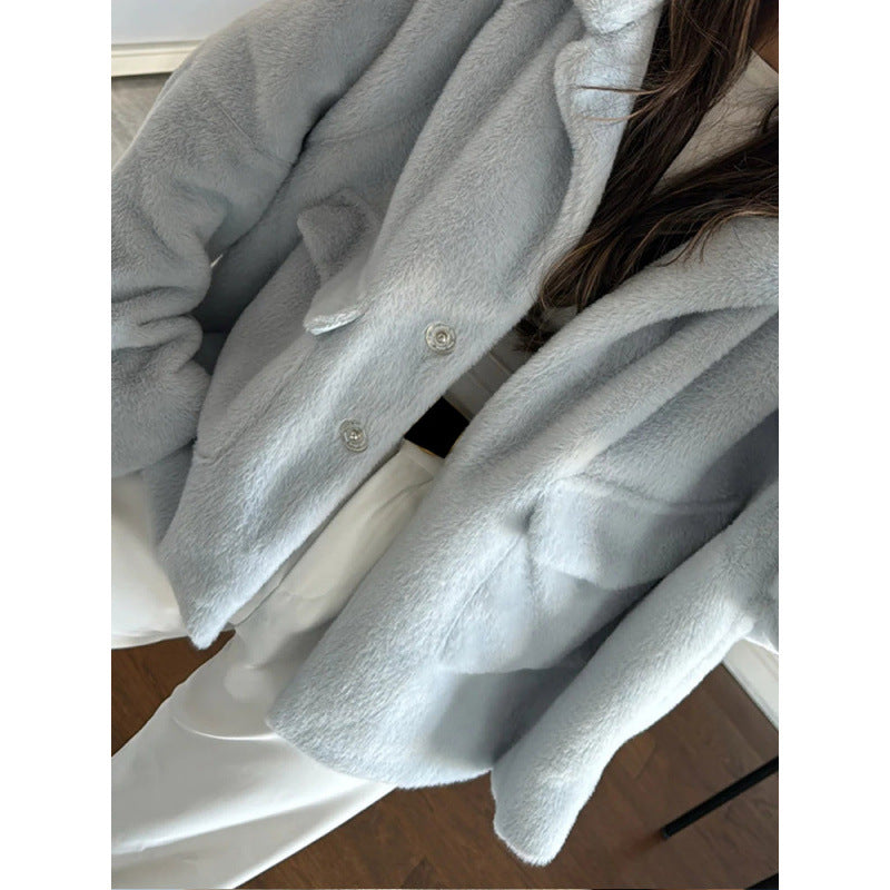 Damen Kuschelige Teddyjacke mit großem Revers und praktischen Taschen Drune