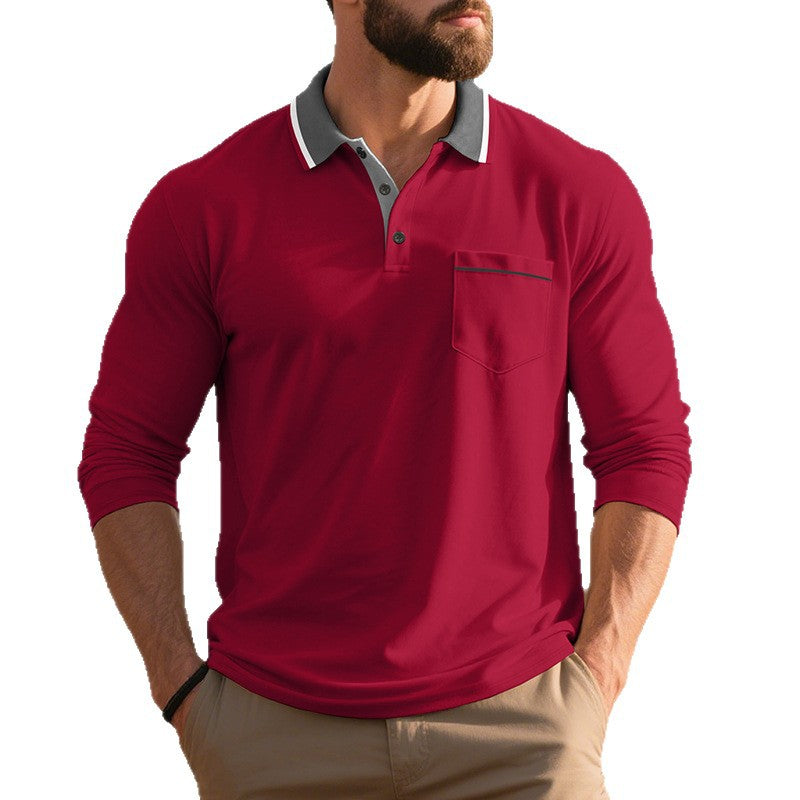 Herren Langarm Polo-Shirt aus atmungsaktivem Stoff mit modernem Kragen Drune