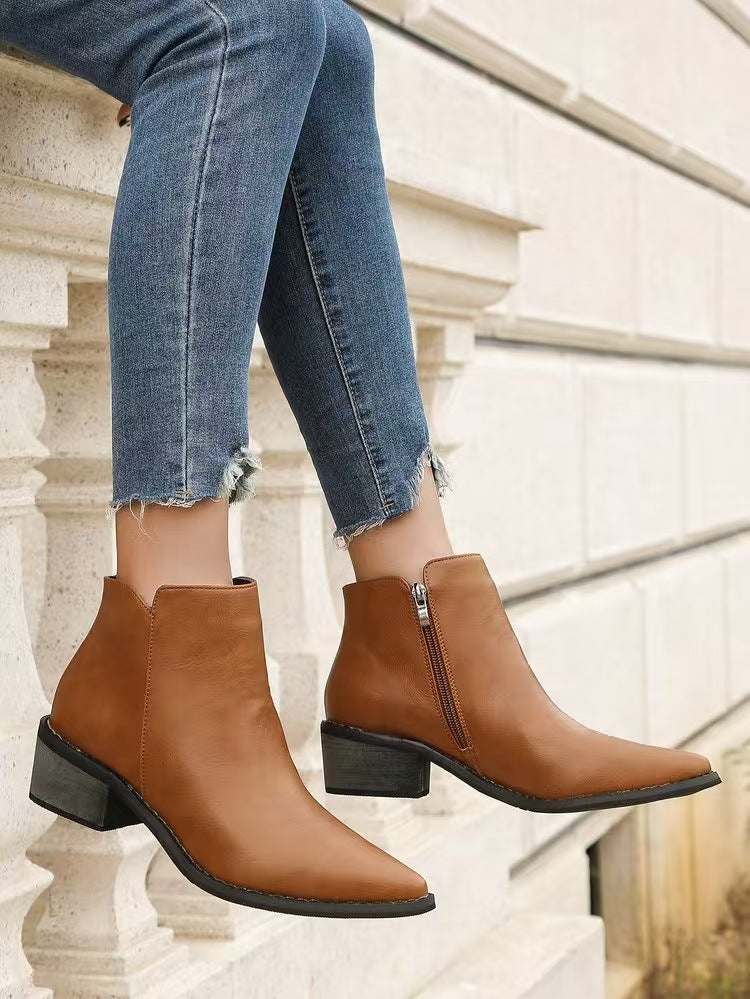 Drune | Stiefeletten - Kunstleder - Spitz - Niedriger Blockabsatz