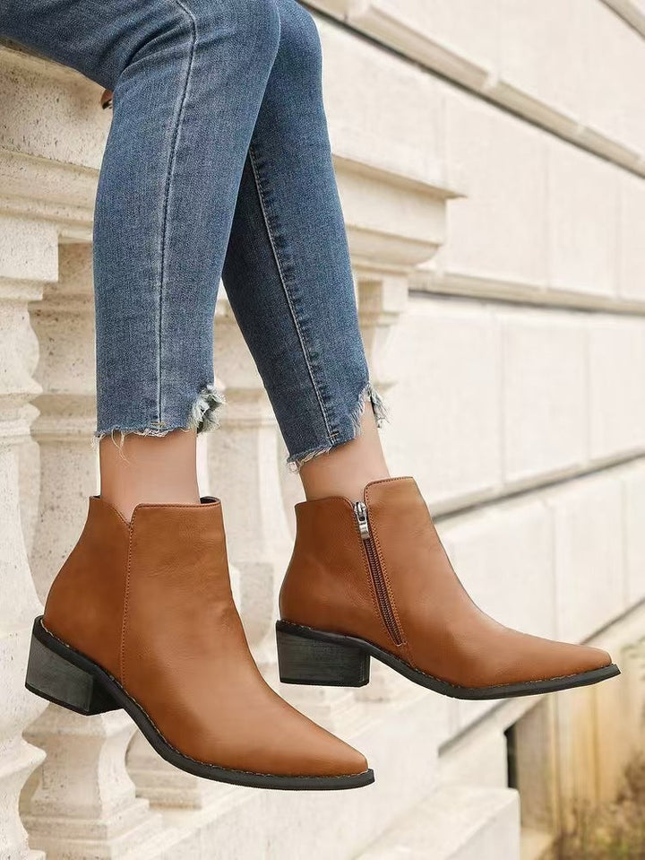 Drune | Stiefeletten - Kunstleder - Spitz - Niedriger Blockabsatz