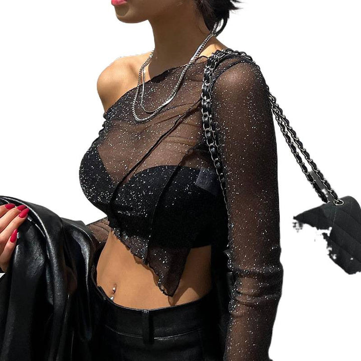 Damen Halbtransparente Bluse mit funkelnden Akzenten Drune