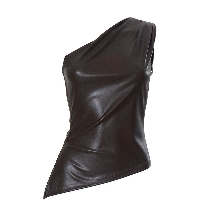 Damen Elegantes asymmetrisches Oberteil aus Kunstleder Drune