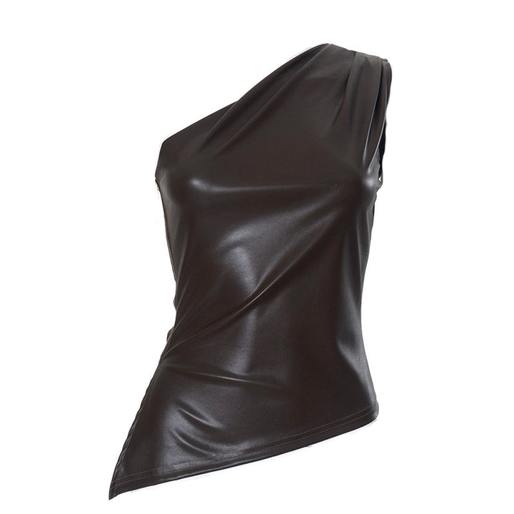 Damen Elegantes asymmetrisches Oberteil aus Kunstleder Drune