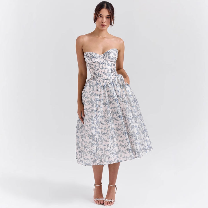 Damen Elegantes Cocktailkleid mit Corsage-Oberteil und voluminösem Rock Drune
