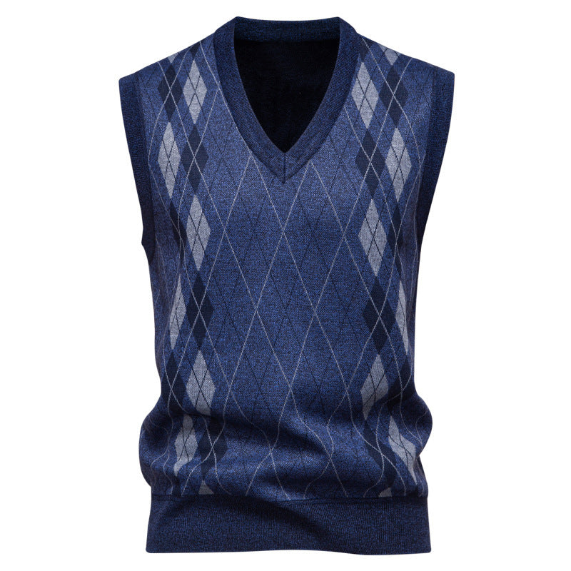 Herren nan elegante Rautenmuster-Strickweste mit V-Ausschnitt und leichtem Baumwollmix Drune