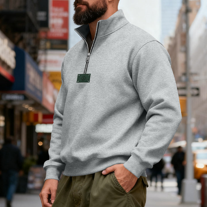 Herren nan hochgeschlossener Quarterzip-Sweatshirt aus schwerem Baumwollfleece mit Stehkragen Drune
