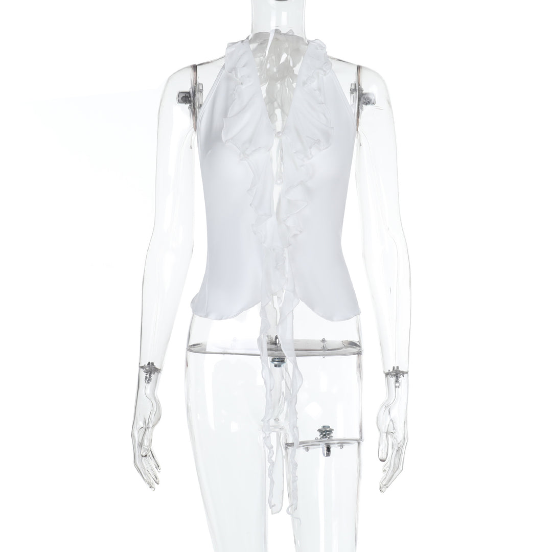 Damen Elegantes Rüschenoberteil mit tiefem V-Ausschnitt Drune