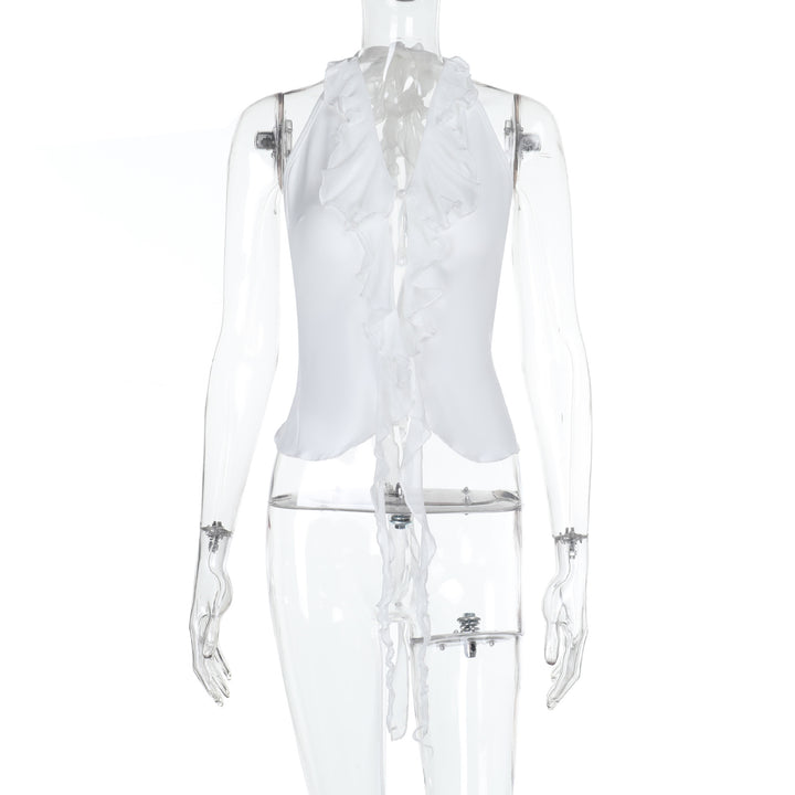 Damen Elegantes Rüschenoberteil mit tiefem V-Ausschnitt Drune