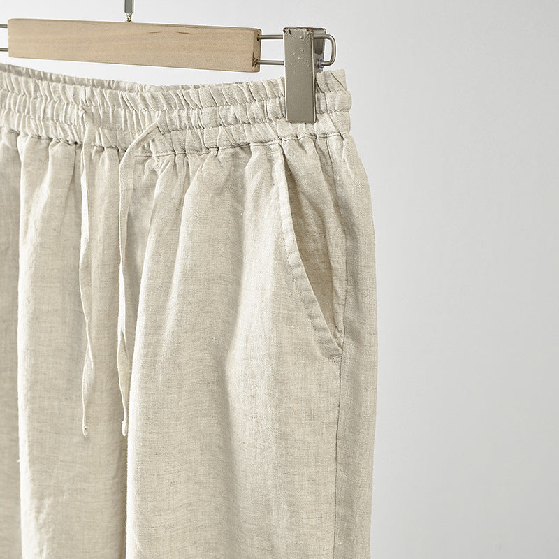 Damen lässige Leinenhose mit elastischem Bund und seitlichen Taschen Drune