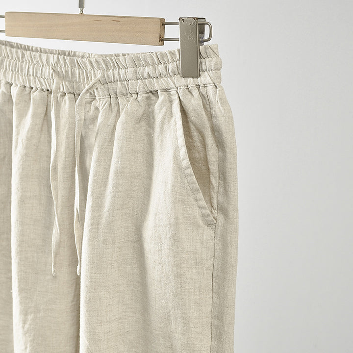 Damen lässige Leinenhose mit elastischem Bund und seitlichen Taschen Drune