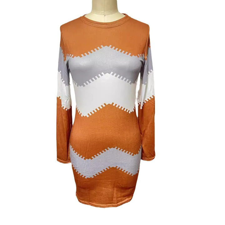 Damen nan Longsleeve-Strickkleid mit Chevron-Muster, geradem Saum und körperumspielender Passform Drune