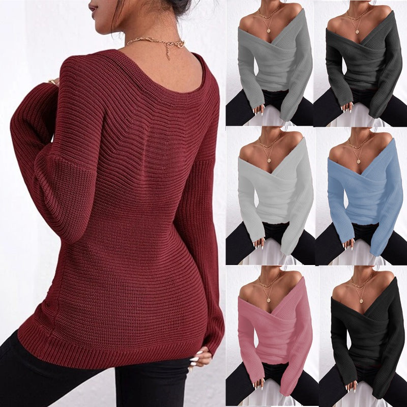 Damen Wickelpullover mit modernem V-Ausschnitt und lässigem Schnitt Drune