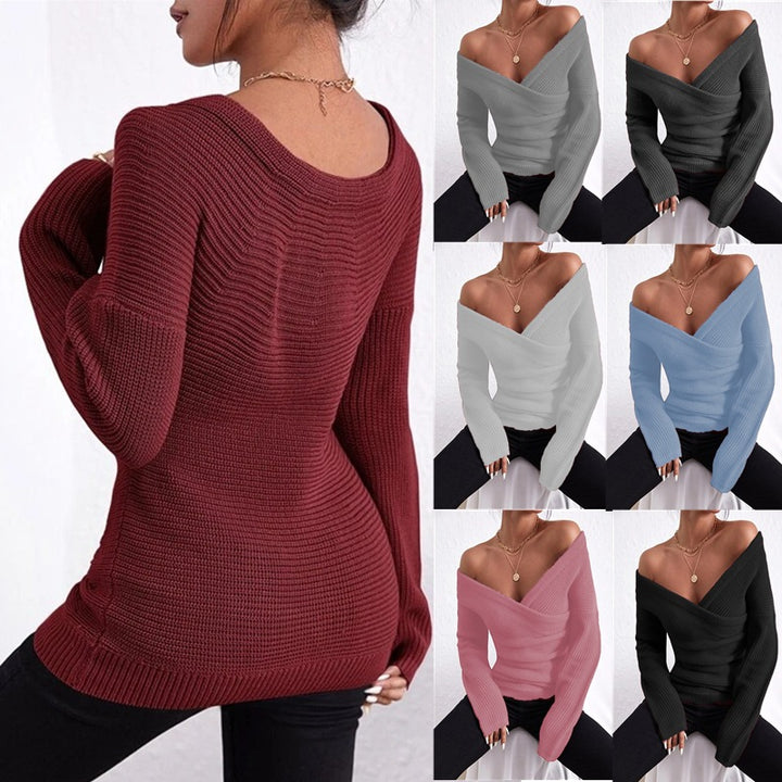 Damen Wickelpullover mit modernem V-Ausschnitt und lässigem Schnitt Drune