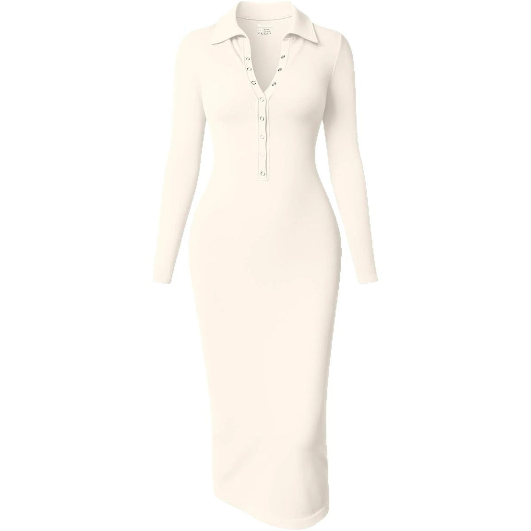 Damen Elegantes Langarmkleid mit Kragen und körpernahem Schnitt Drune