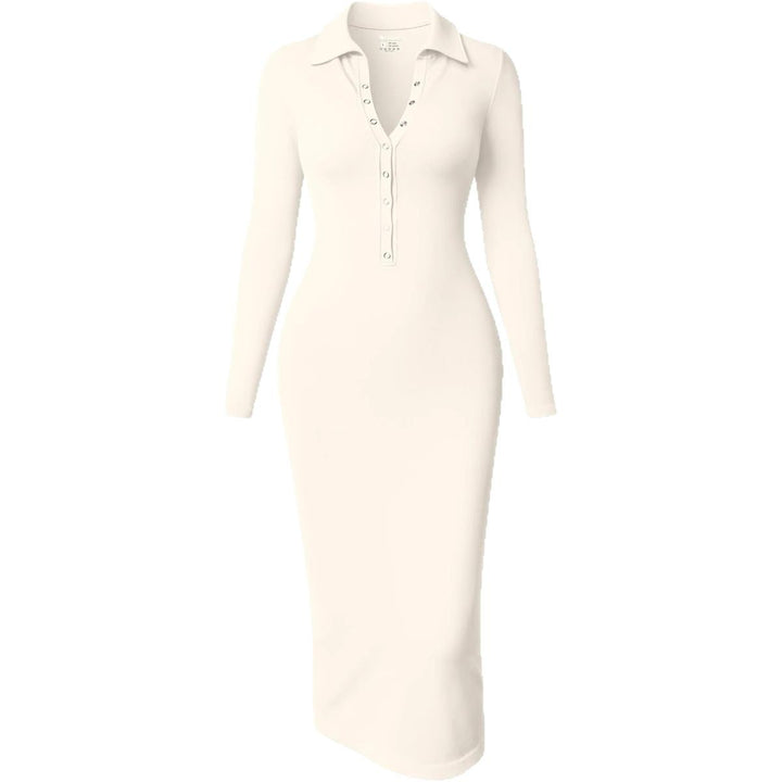 Damen Elegantes Langarmkleid mit Kragen und körpernahem Schnitt Drune