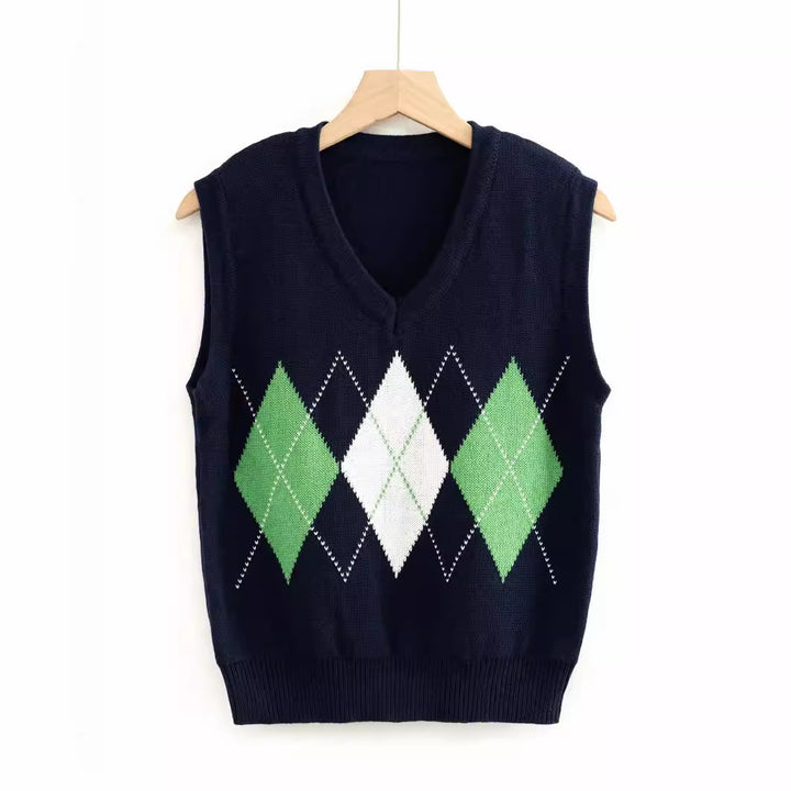 Damen Strickwesten mit modernem Rautenmuster Drune