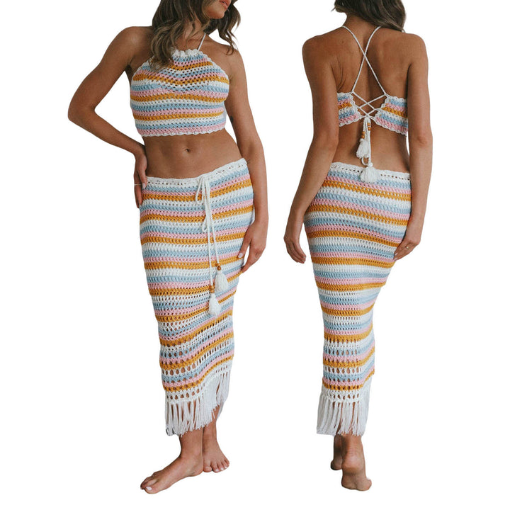 Damen gehäkeltes Bikini-Top und Maxirock Set Drune