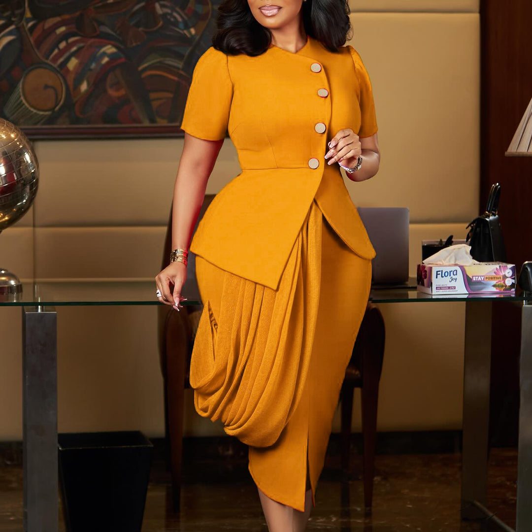 Damen Designer Kleid mit elegantem Schnitt und strukturierten Falten Drune